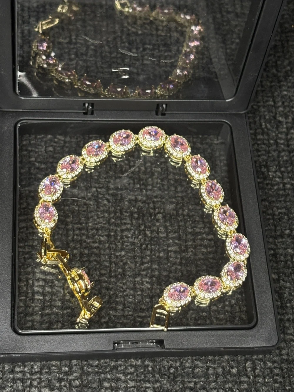 Gold Bracelet with Pink Gemstone Accents